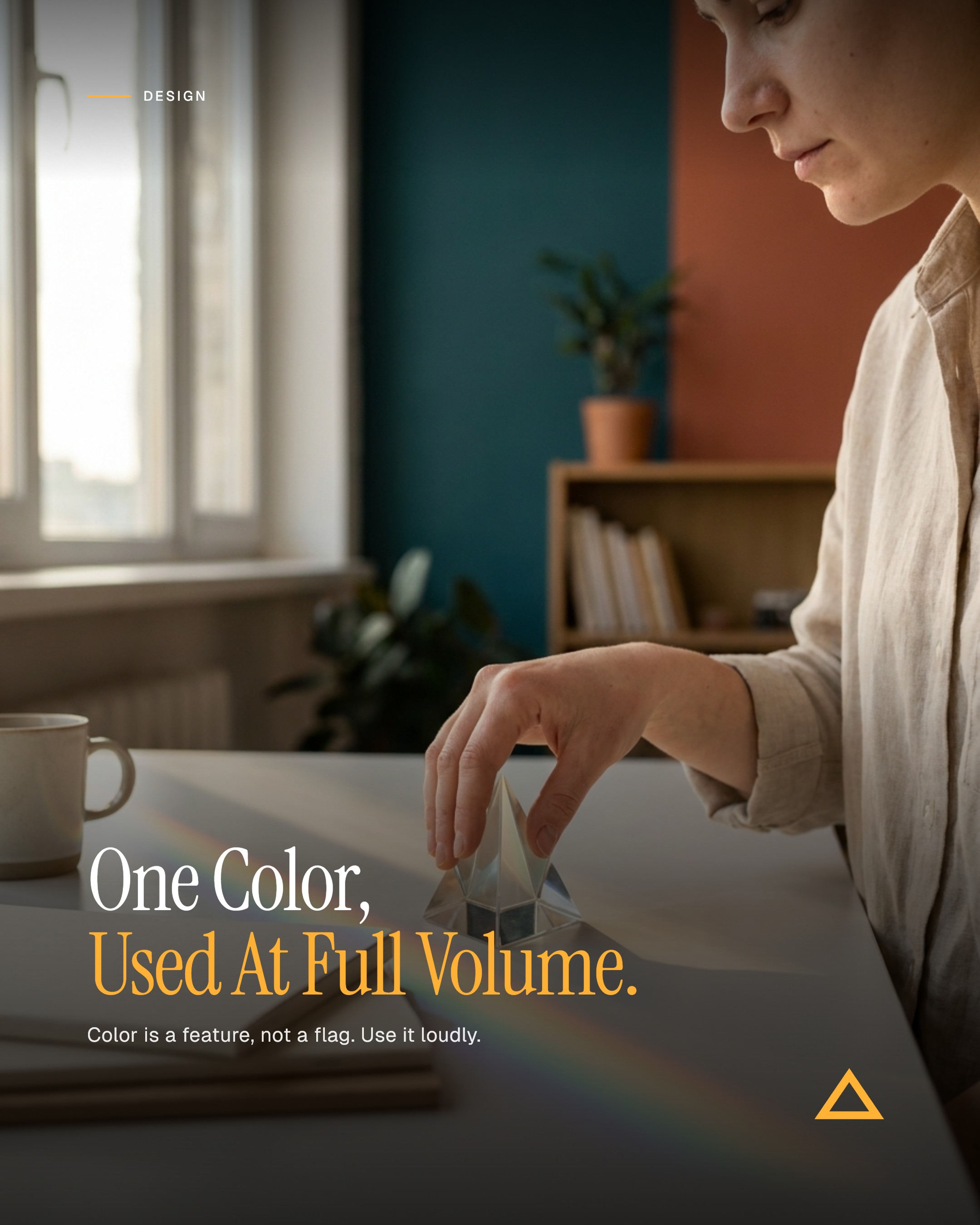 Desklight-rendered editorial poster: 'Off your desk. On brand.' — single amber color, full bleed, 4:5 Instagram aspect