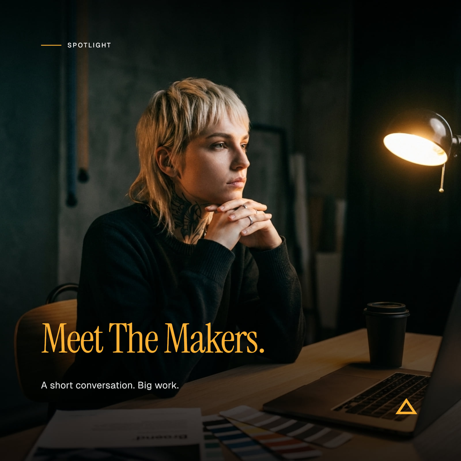Desklight-rendered 'Meet the makers' Instagram tile generated by Gemini Nano Banana 2, 1:1 aspect